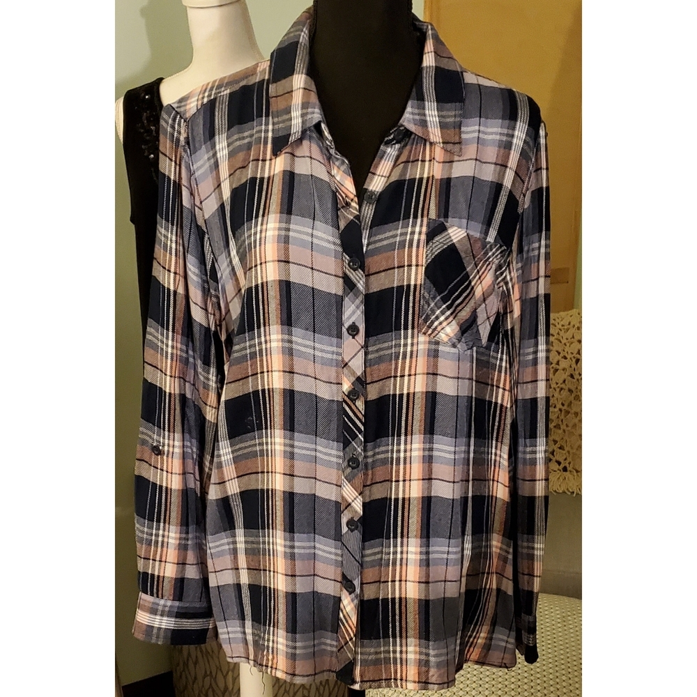Westport Plaid Button Blouse - XL